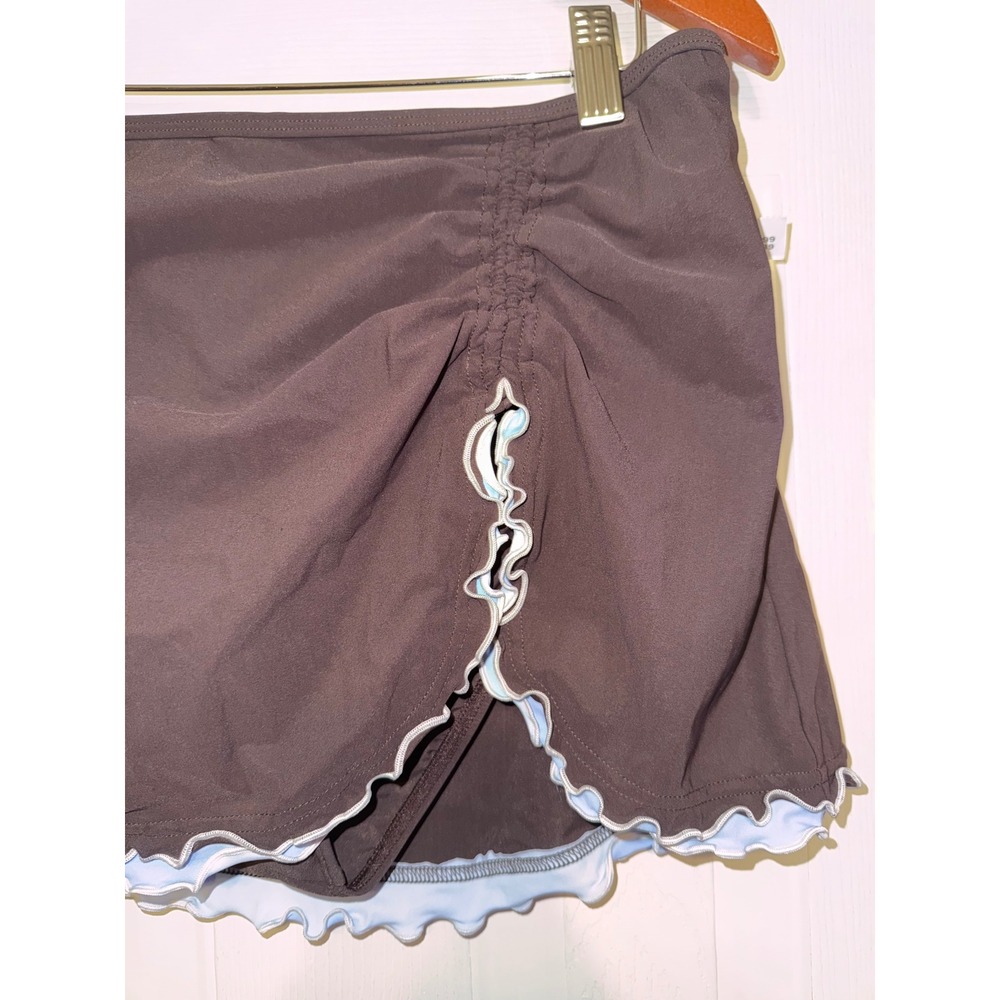 Profile by Gottex Brown Ruffle Swim Skirt Skort Side Slit E800 1P92 Size 14 NEW - Picture 5 of 12